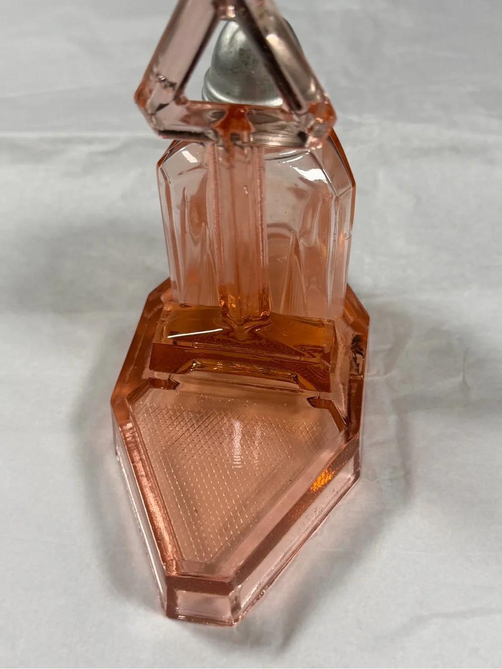 Vintage Pink Depression Glass Condiment Caddy Stand & Single Shaker Art Deco